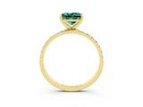 Yellow gold Princess Cut Green Sapphire Solitaire Ring with Pave Band and Four Prong Setting_27