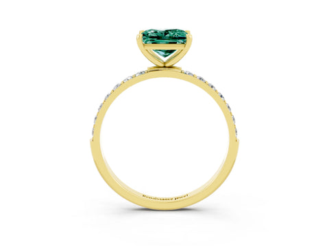 Yellow gold Princess Cut Green Sapphire Solitaire Ring with Pave Band and Four Prong Setting_27
