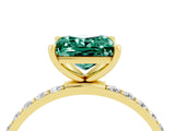 Yellow gold Princess Cut Green Sapphire Solitaire Ring with Pave Band and Four Prong Setting_28