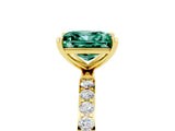 Yellow gold Princess Cut Green Sapphire Solitaire Ring with Pave Band and Four Prong Setting_29