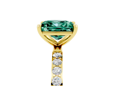 Yellow gold Princess Cut Green Sapphire Solitaire Ring with Pave Band and Four Prong Setting_29