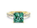 Yellow gold Princess Cut Green Sapphire Solitaire Ring with Round  Pavé Band and Four-Prong Setting_36
