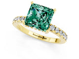 Yellow gold Princess Cut Green Sapphire Solitaire Ring with Round  Pavé Band and Four-Prong Setting_37
