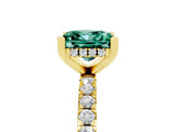 Yellow gold Princess Cut Green Sapphire Solitaire Ring with Round  Pavé Band and Four-Prong Setting_41