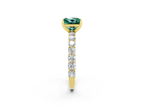 Yellow gold Princess Cut Green Sapphire Solitaire Ring with Shared Prong Pavé Band and Four-Prong Setting_2