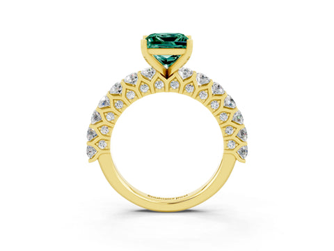 Yellow gold Princess Cut Green Sapphire Solitaire Ring with Shared Prong Pavé Band and Four-Prong Setting_3