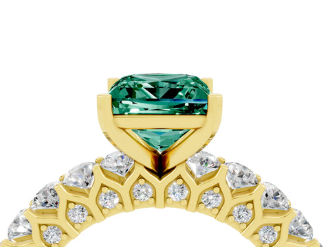 Yellow gold Princess Cut Green Sapphire Solitaire Ring with Shared Prong Pavé Band and Four-Prong Setting_4