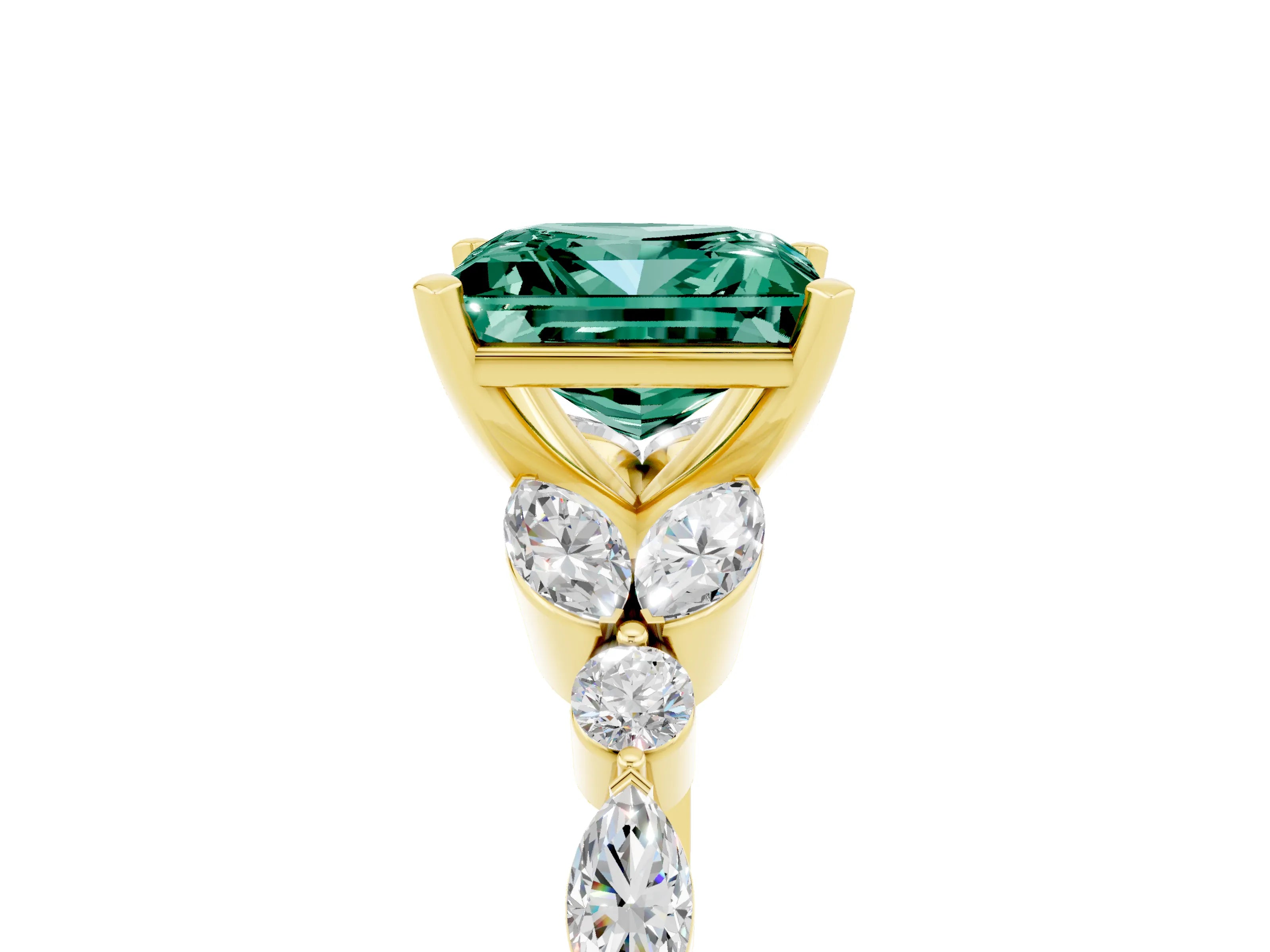 Yellow gold Princess Cut Green Sapphire Solitaire Ring with Side Stones and Four-Prong Setting_17