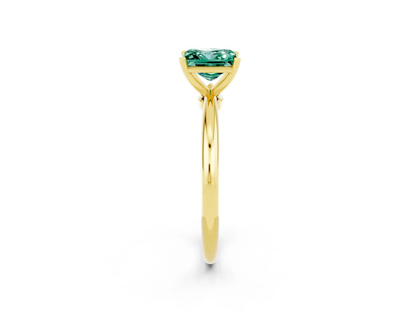 Yellow gold Princess Cut Green Sapphire Solitaire Ring with Six-Prong Setting and Classic Band