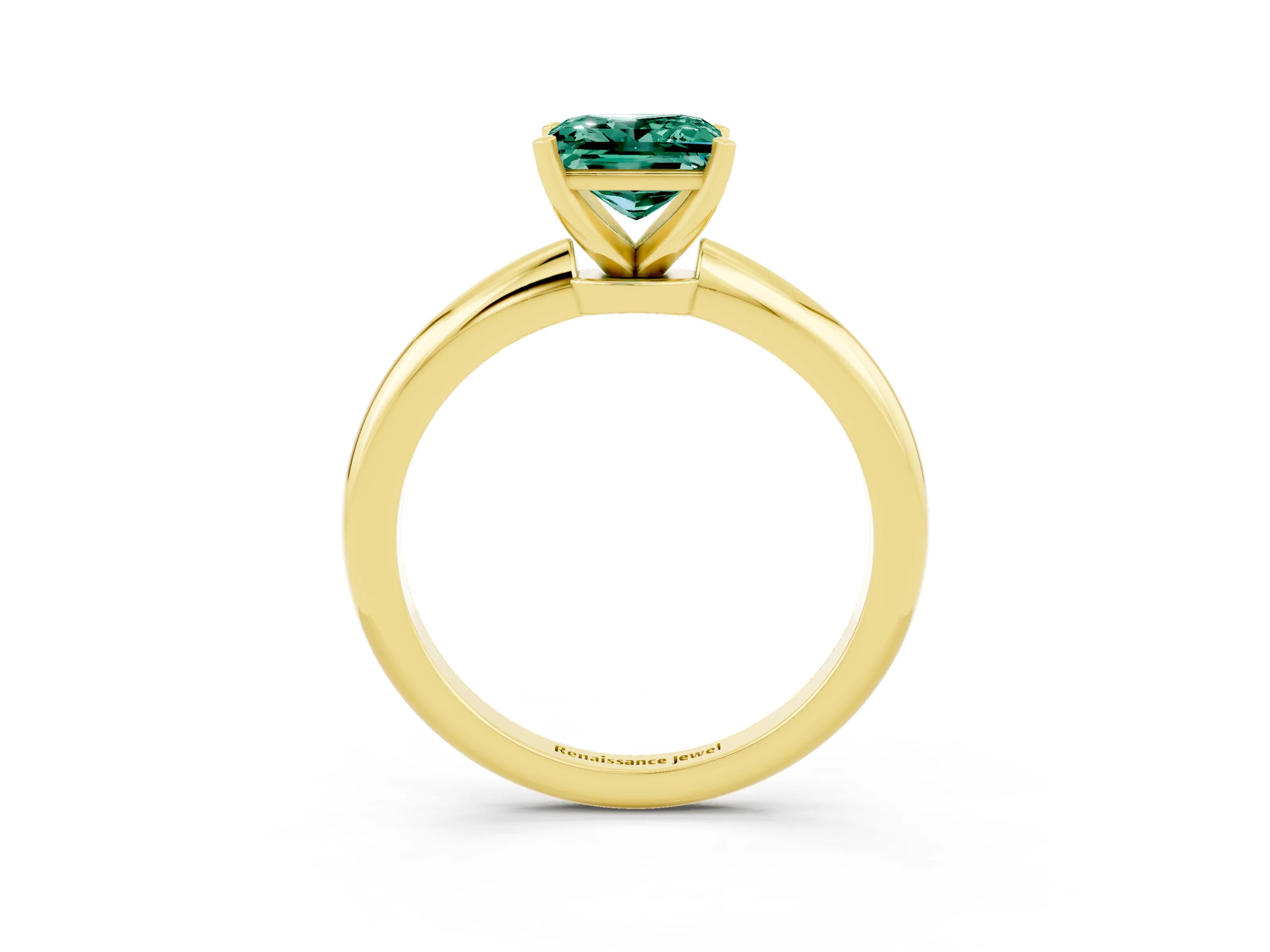 Yellow gold Princess Cut Green Sapphire Solitaire Ring with Six-Prong Setting and Classic Band_3