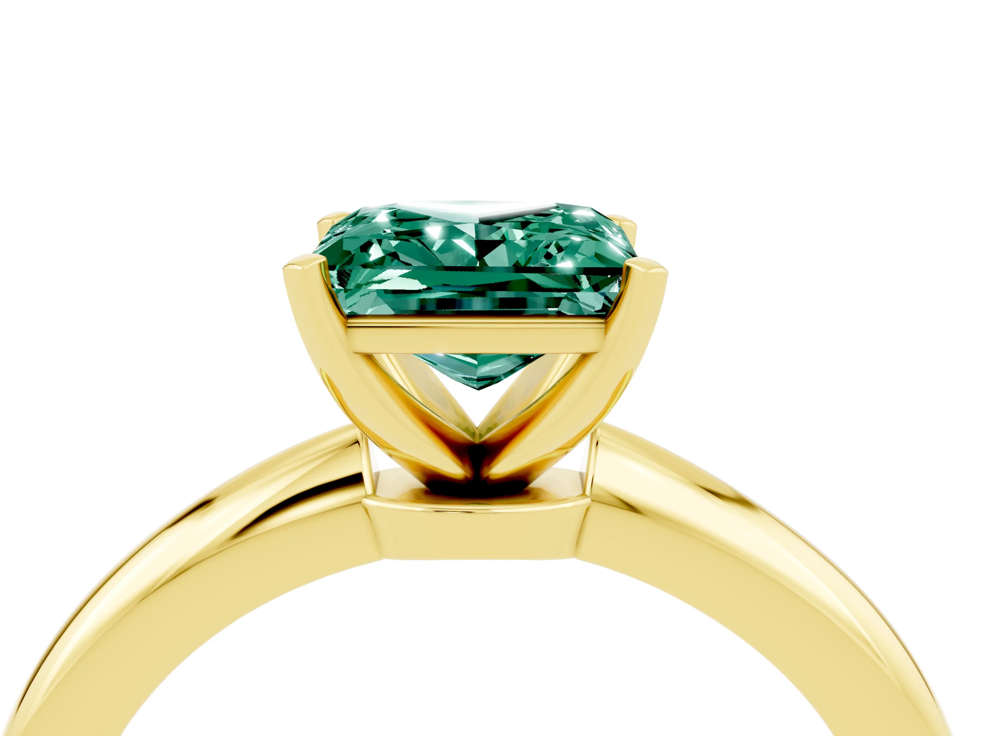 Yellow gold Princess Cut Green Sapphire Solitaire Ring with Six-Prong Setting and Classic Band_4
