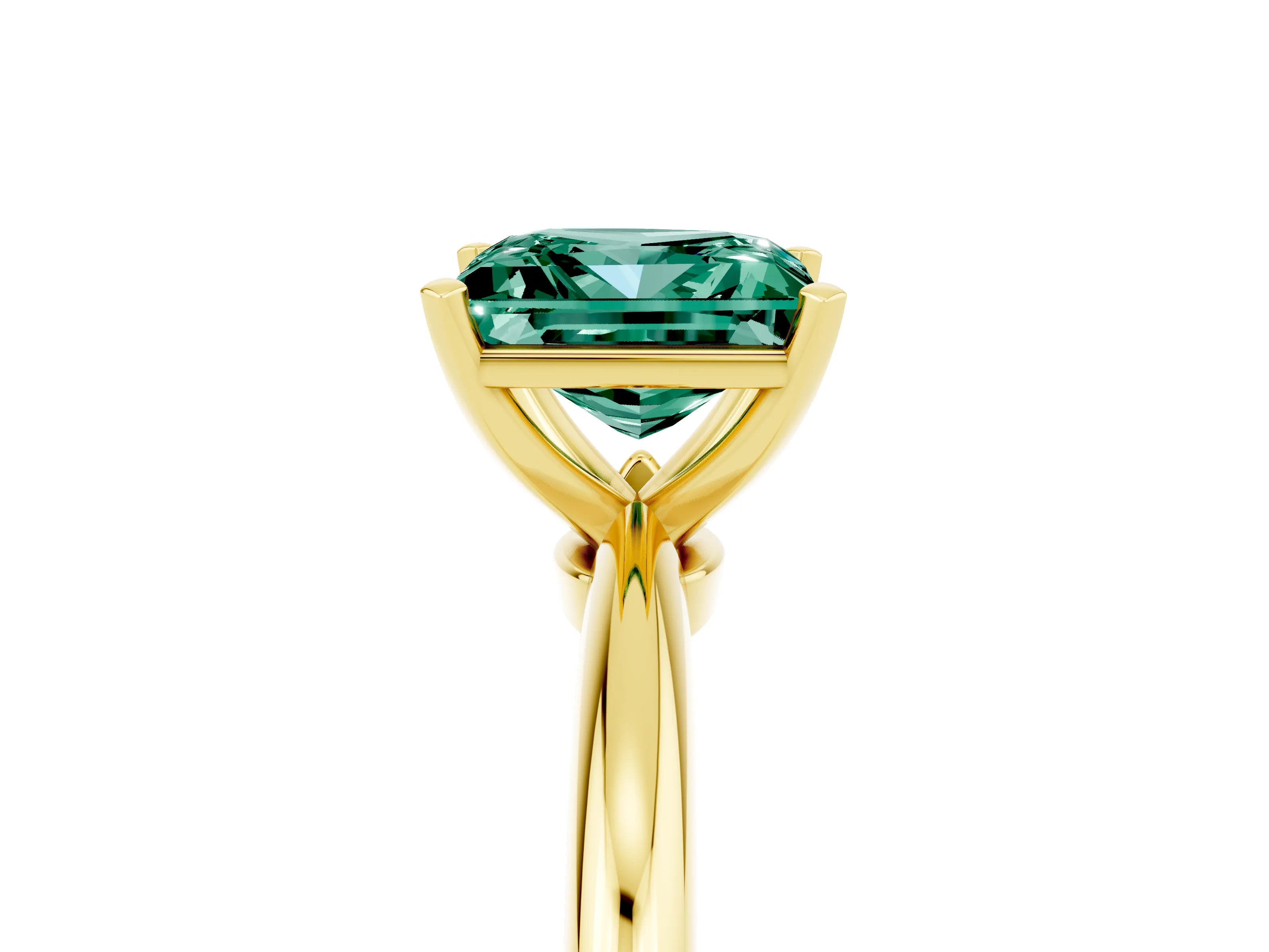 Yellow gold Princess Cut Green Sapphire Solitaire Ring with Six-Prong Setting and Classic Band_5