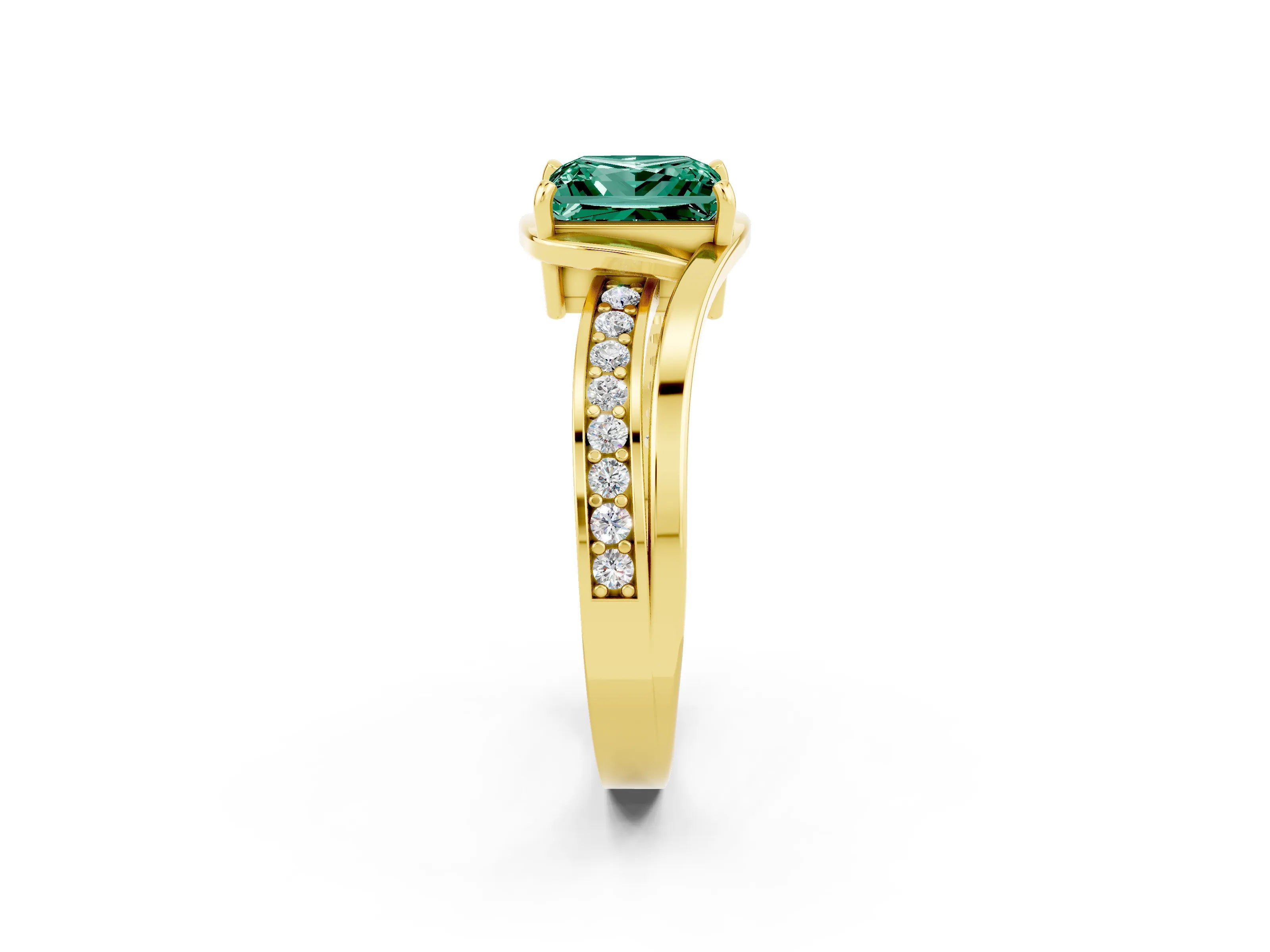 Yellow gold Princess Cut Green Sapphire Solitaire Ring with Split Shank and Prong Setting_2