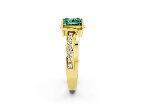Yellow gold Princess Cut Green Sapphire Solitaire Ring with Split Shank and Prong Setting_2