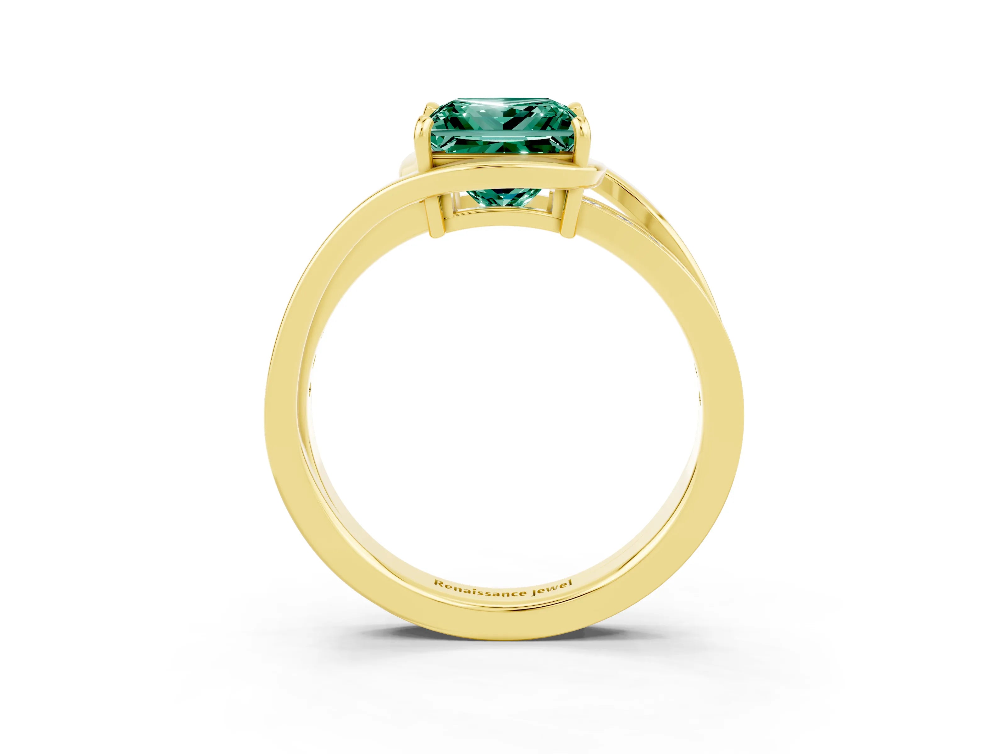 Yellow gold Princess Cut Green Sapphire Solitaire Ring with Split Shank and Prong Setting_3