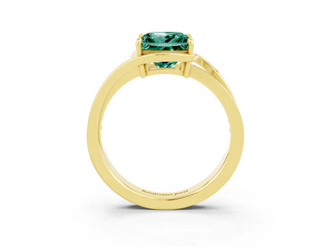 Yellow gold Princess Cut Green Sapphire Solitaire Ring with Split Shank and Prong Setting_3