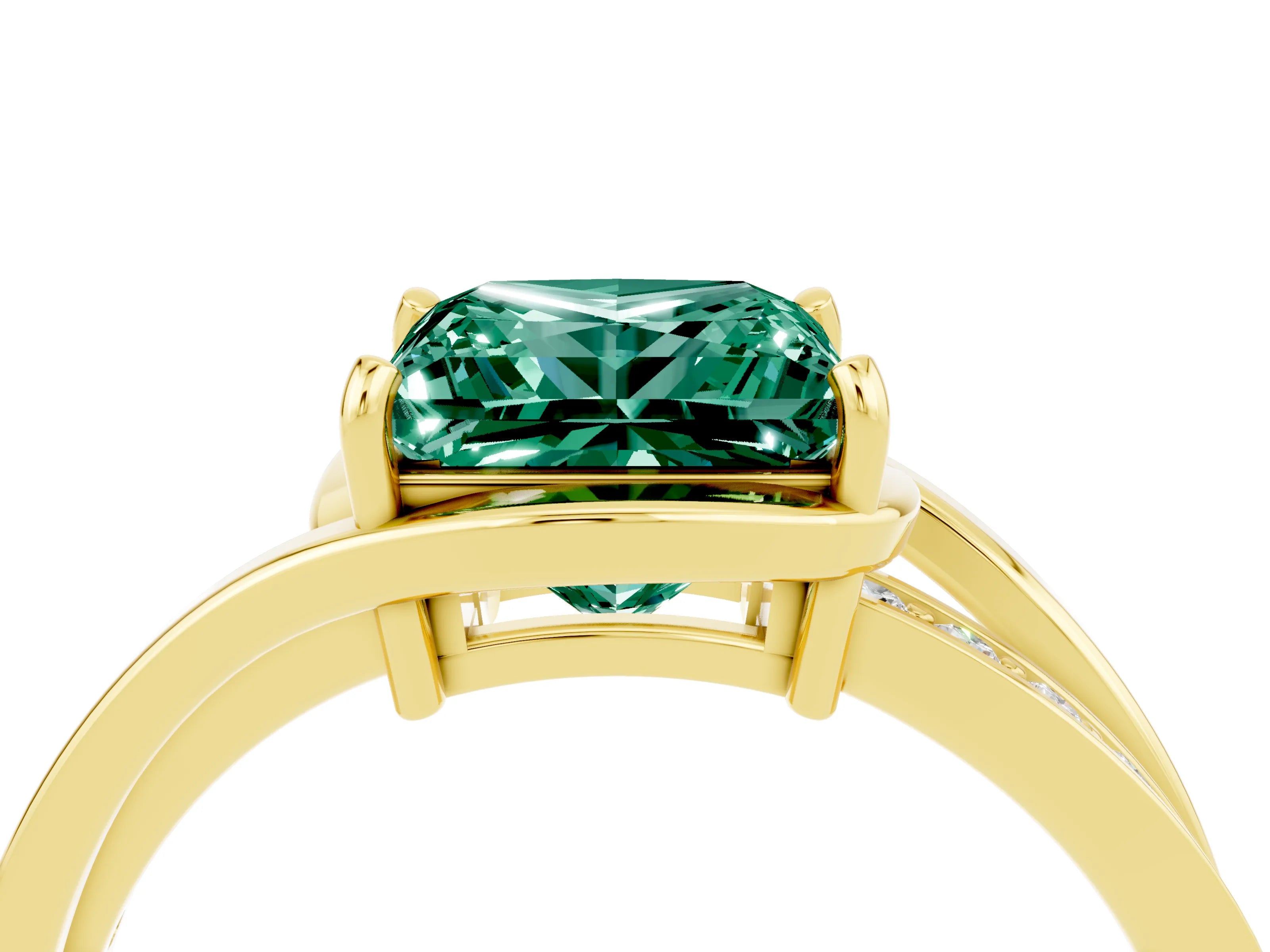 Yellow gold Princess Cut Green Sapphire Solitaire Ring with Split Shank and Prong Setting_4