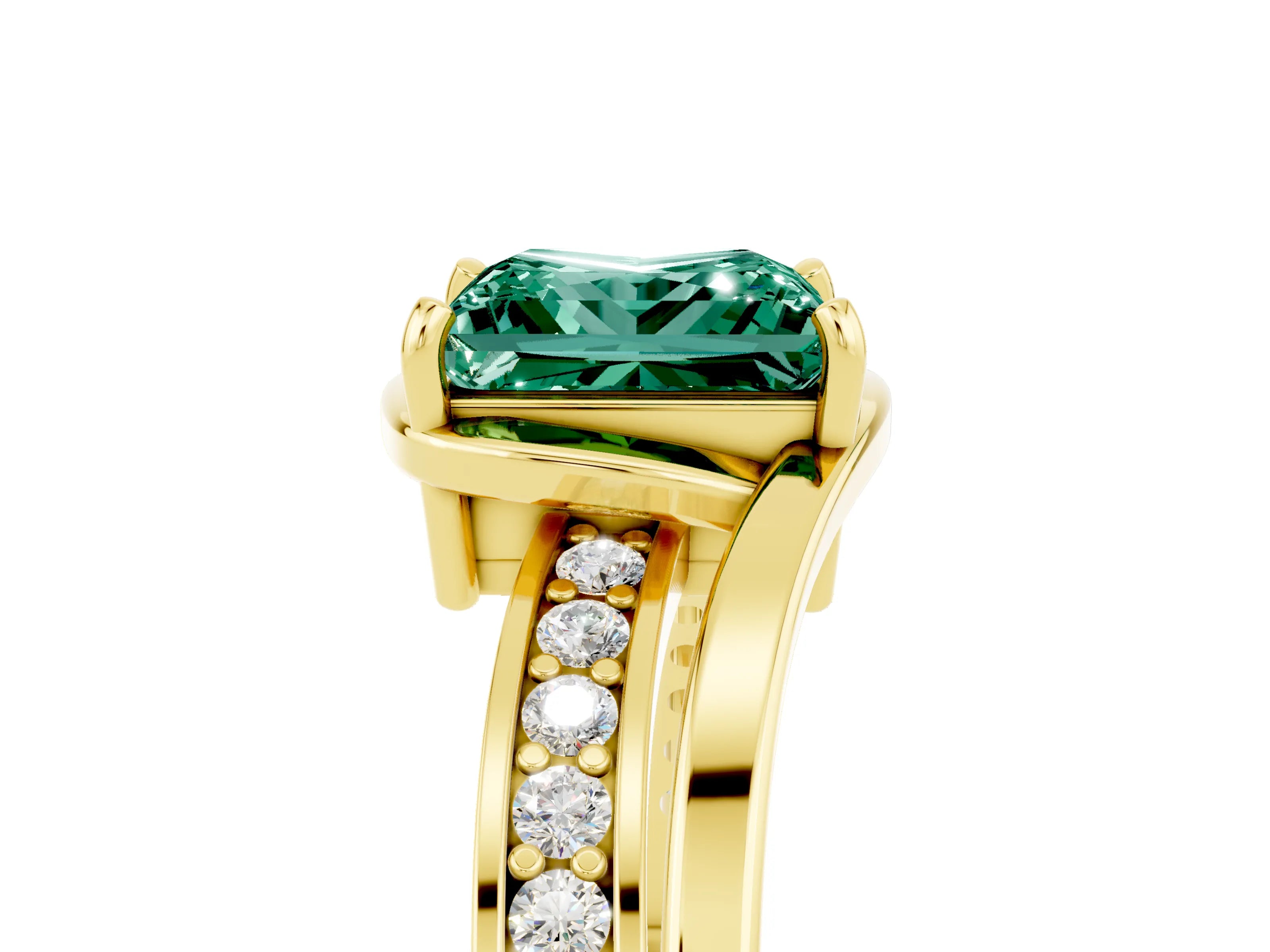 Yellow gold Princess Cut Green Sapphire Solitaire Ring with Split Shank and Prong Setting_5