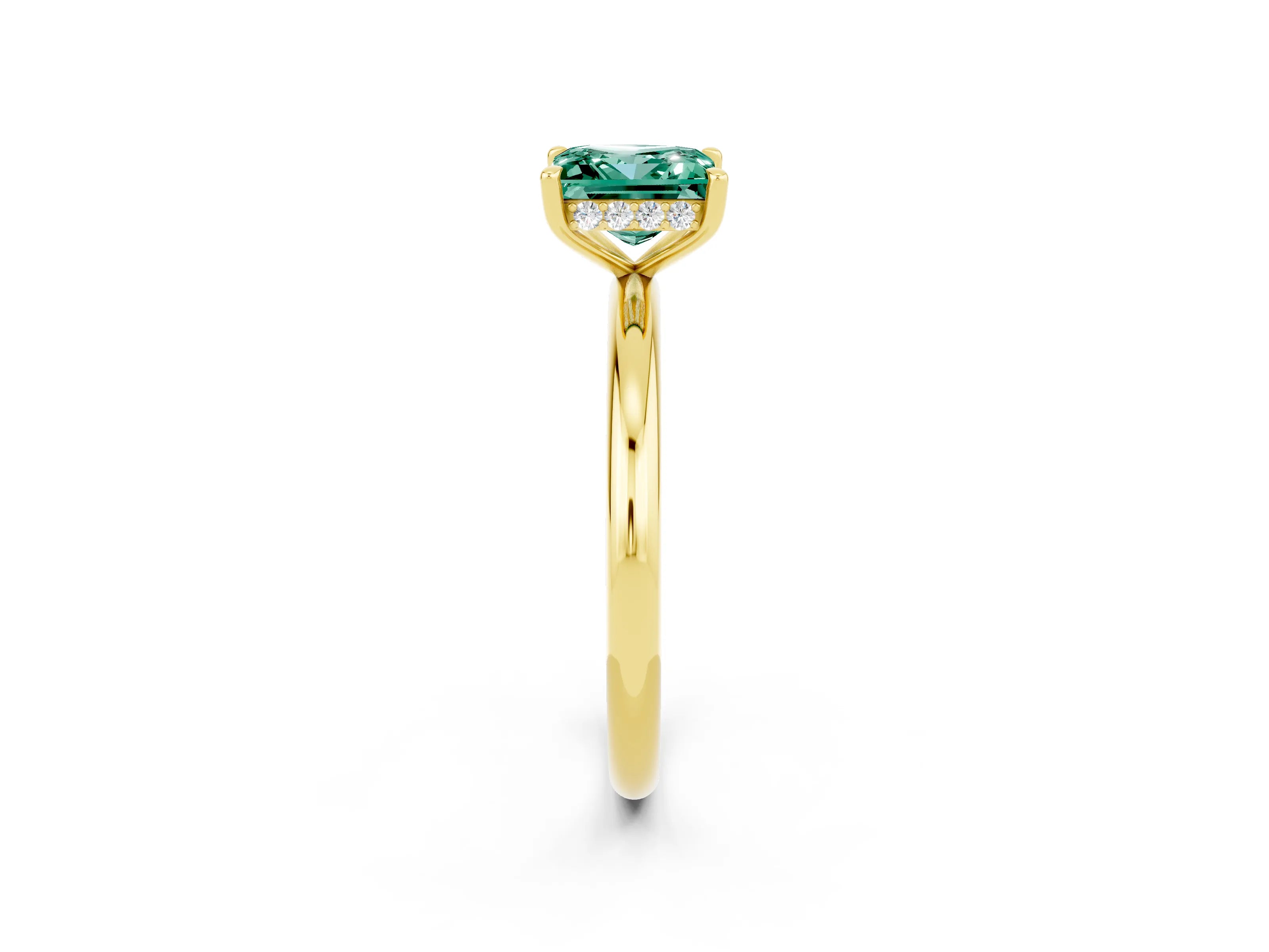 Yellow gold Princess Cut Green Sapphire Solitaire Ring with Thin Band and Four-Prong Setting_2