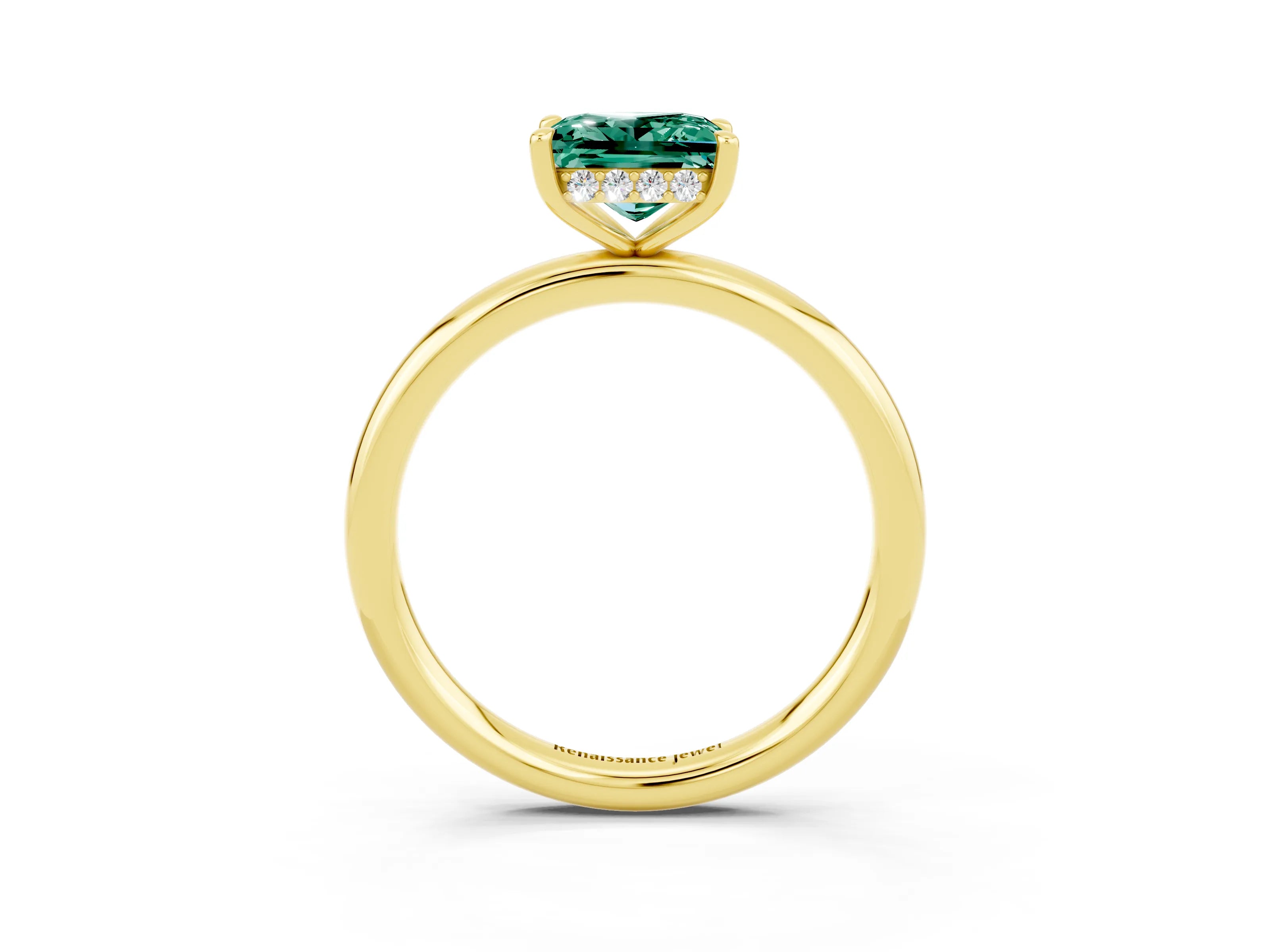 Yellow gold Princess Cut Green Sapphire Solitaire Ring with Thin Band and Four-Prong Setting_3