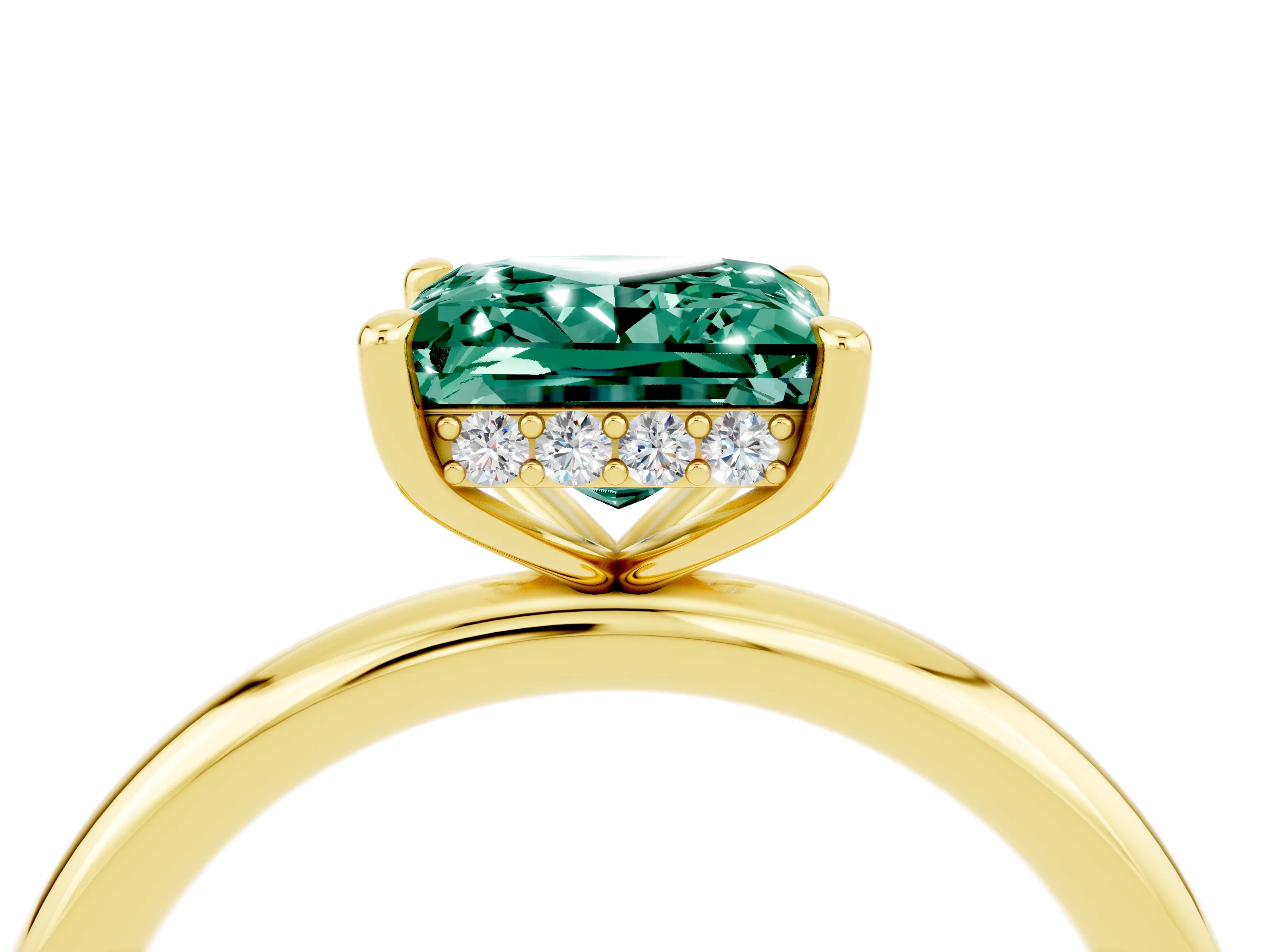 Yellow gold Princess Cut Green Sapphire Solitaire Ring with Thin Band and Four-Prong Setting_4