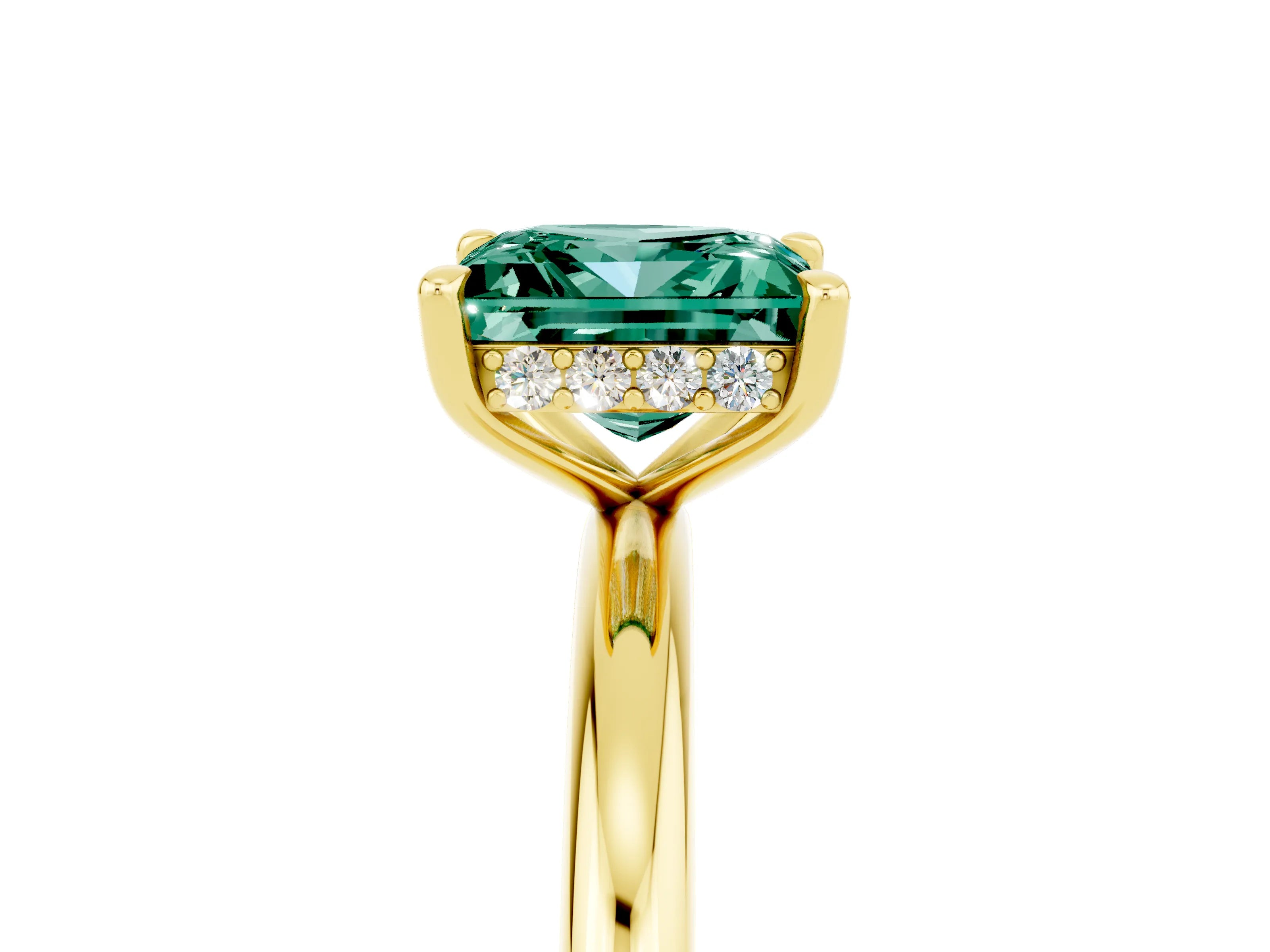 Yellow gold Princess Cut Green Sapphire Solitaire Ring with Thin Band and Four-Prong Setting_5
