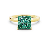 Yellow gold Princess Cut Green Sapphire Solitaire Ring with Thin Band and Prong Setting_12