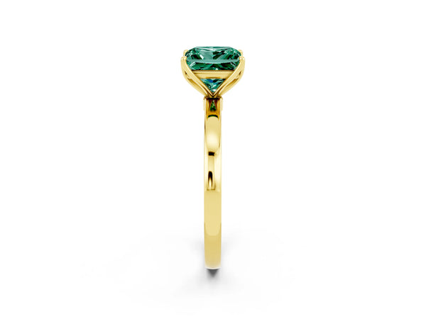 Yellow gold Princess Cut Green Sapphire Solitaire Ring with Thin Band and Prong Setting