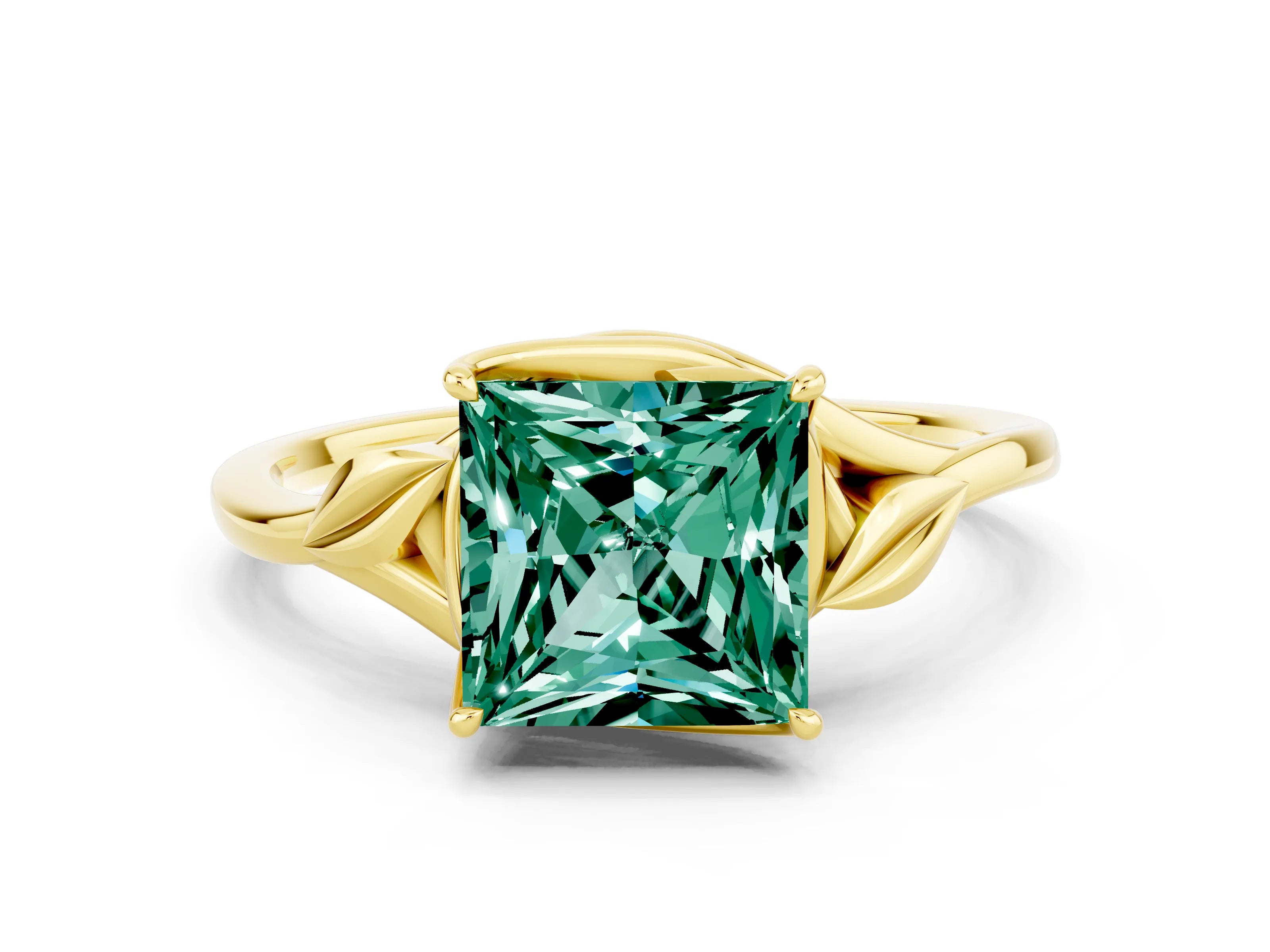 Yellow gold Princess Cut Green Sapphire Solitaire Ring with Twist Band and Four-Prong Setting_24