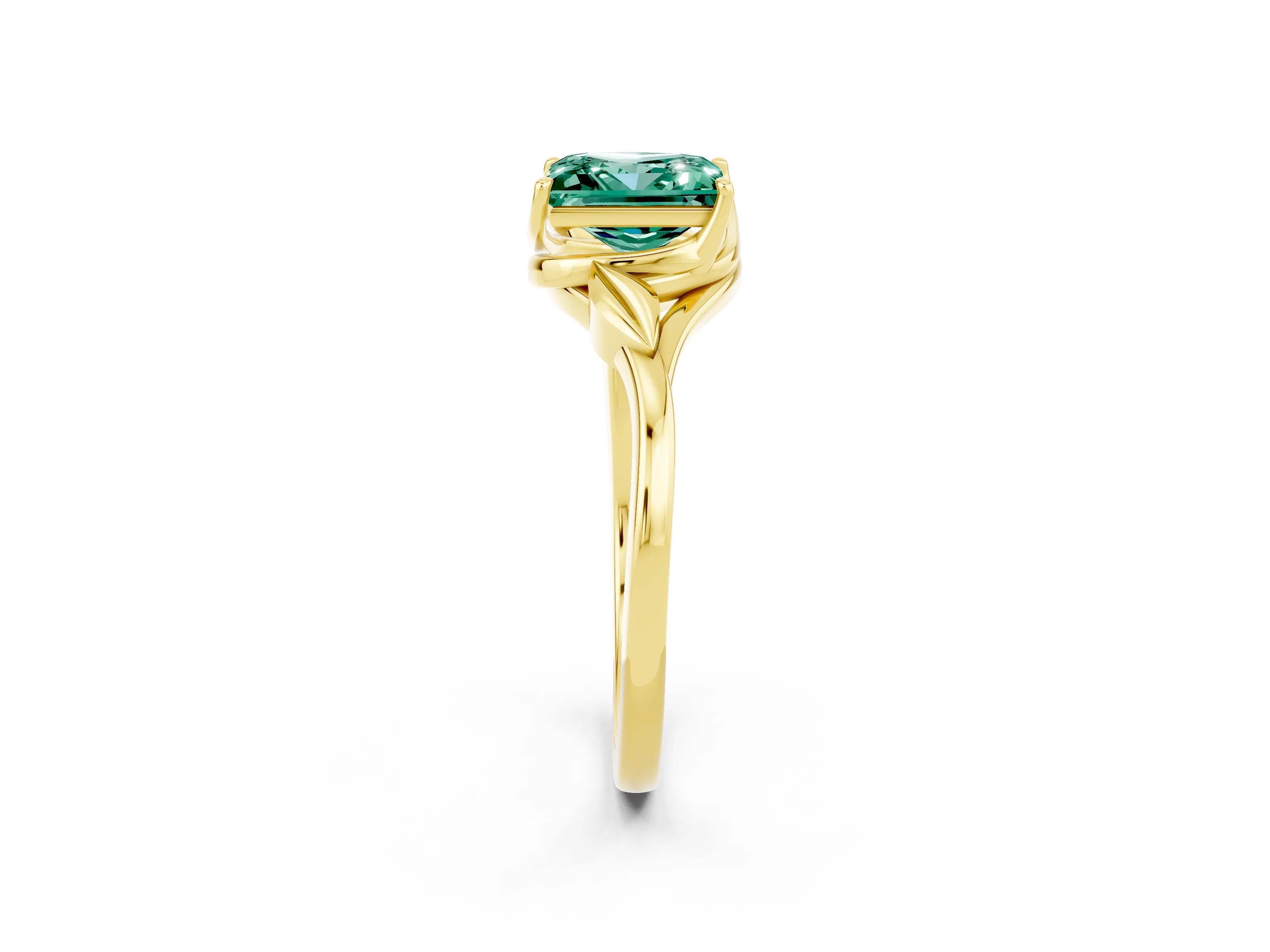 Yellow gold Princess Cut Green Sapphire Solitaire Ring with Twist Band and Four-Prong Setting_26