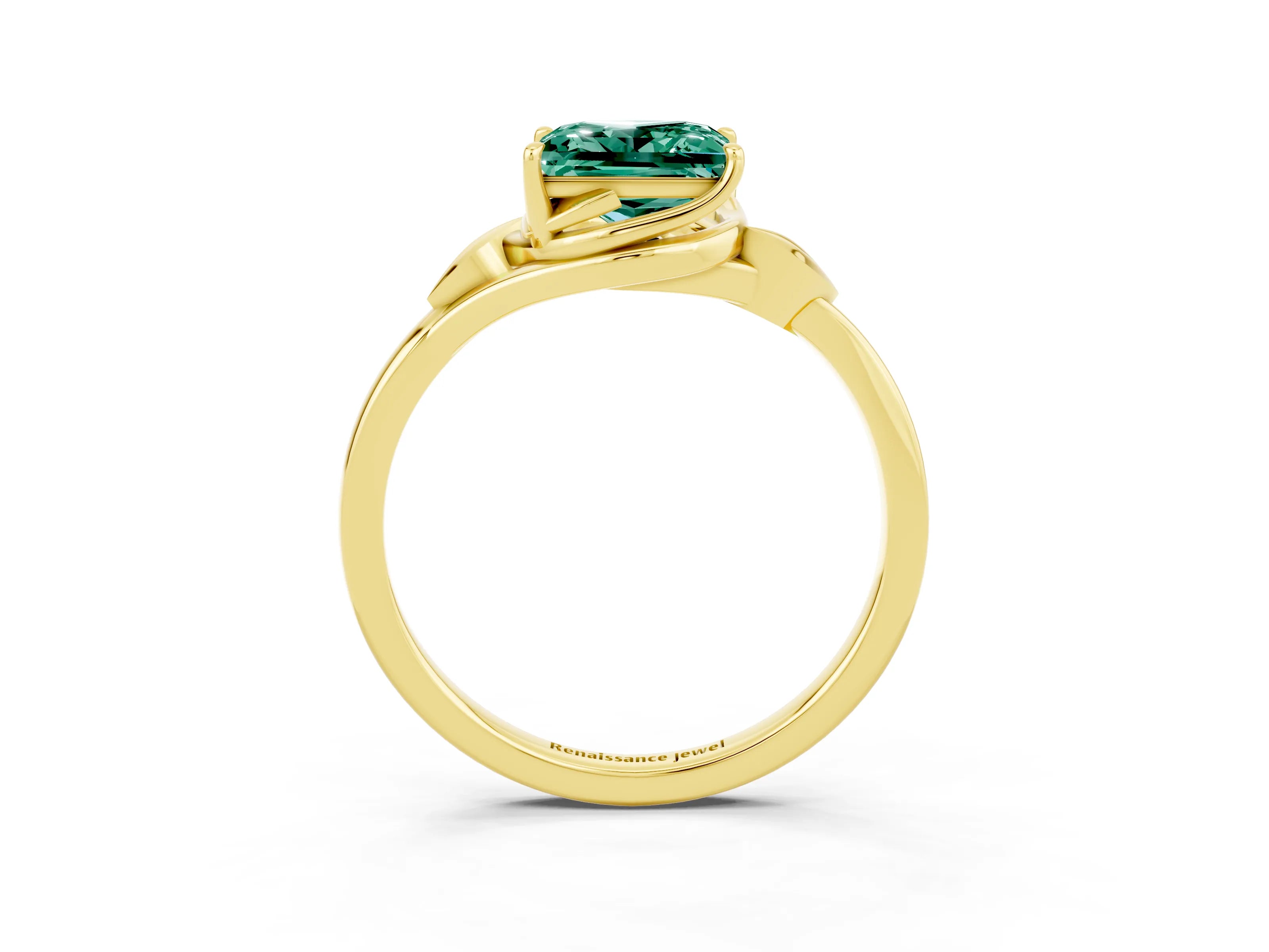 Yellow gold Princess Cut Green Sapphire Solitaire Ring with Twist Band and Four-Prong Setting_27