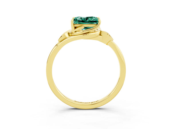 Yellow gold Princess Cut Green Sapphire Solitaire Ring with Twist Band and Four-Prong Setting