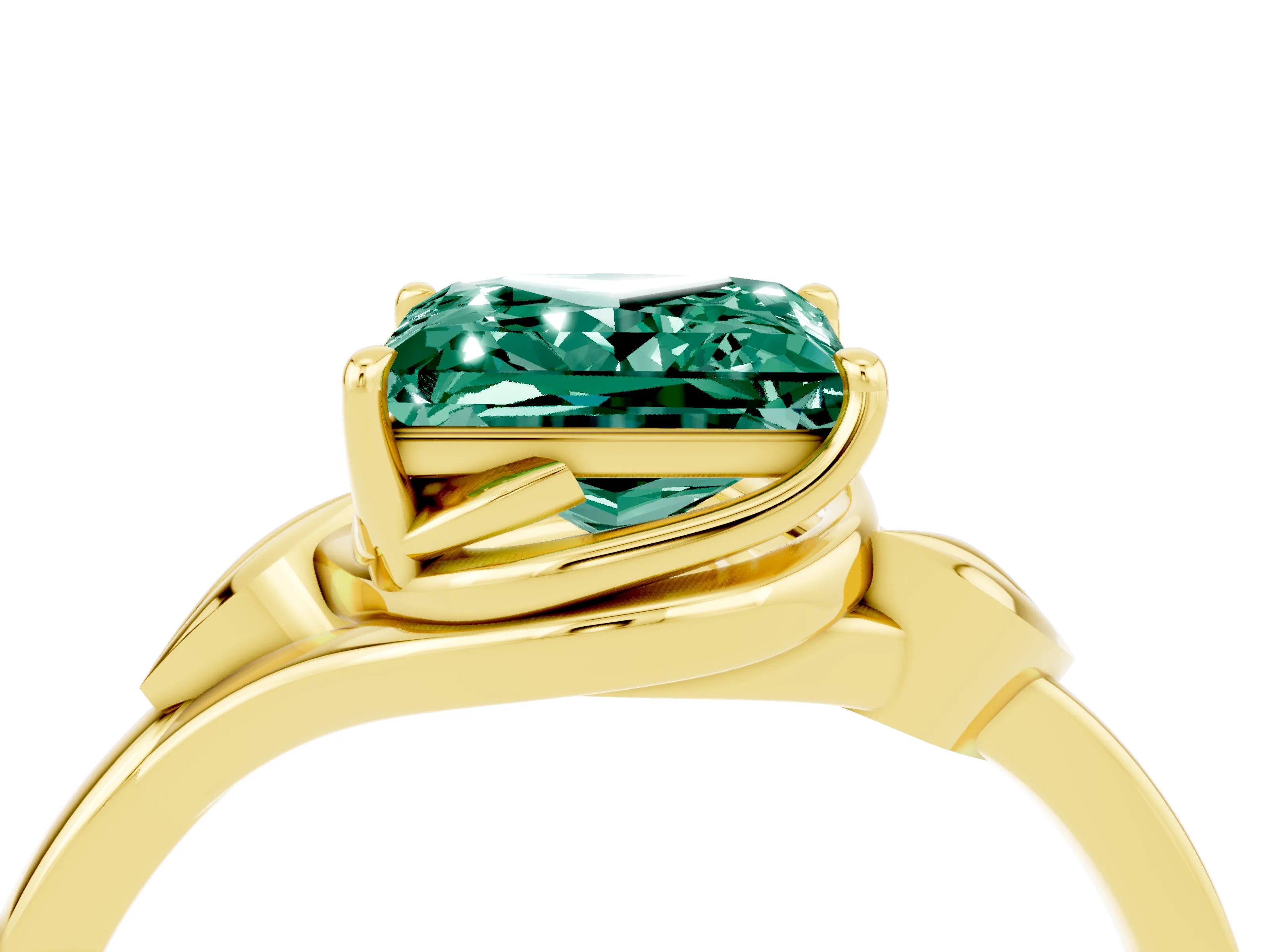 Yellow gold Princess Cut Green Sapphire Solitaire Ring with Twist Band and Four-Prong Setting_28