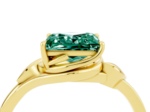 Yellow gold Princess Cut Green Sapphire Solitaire Ring with Twist Band and Four-Prong Setting_28