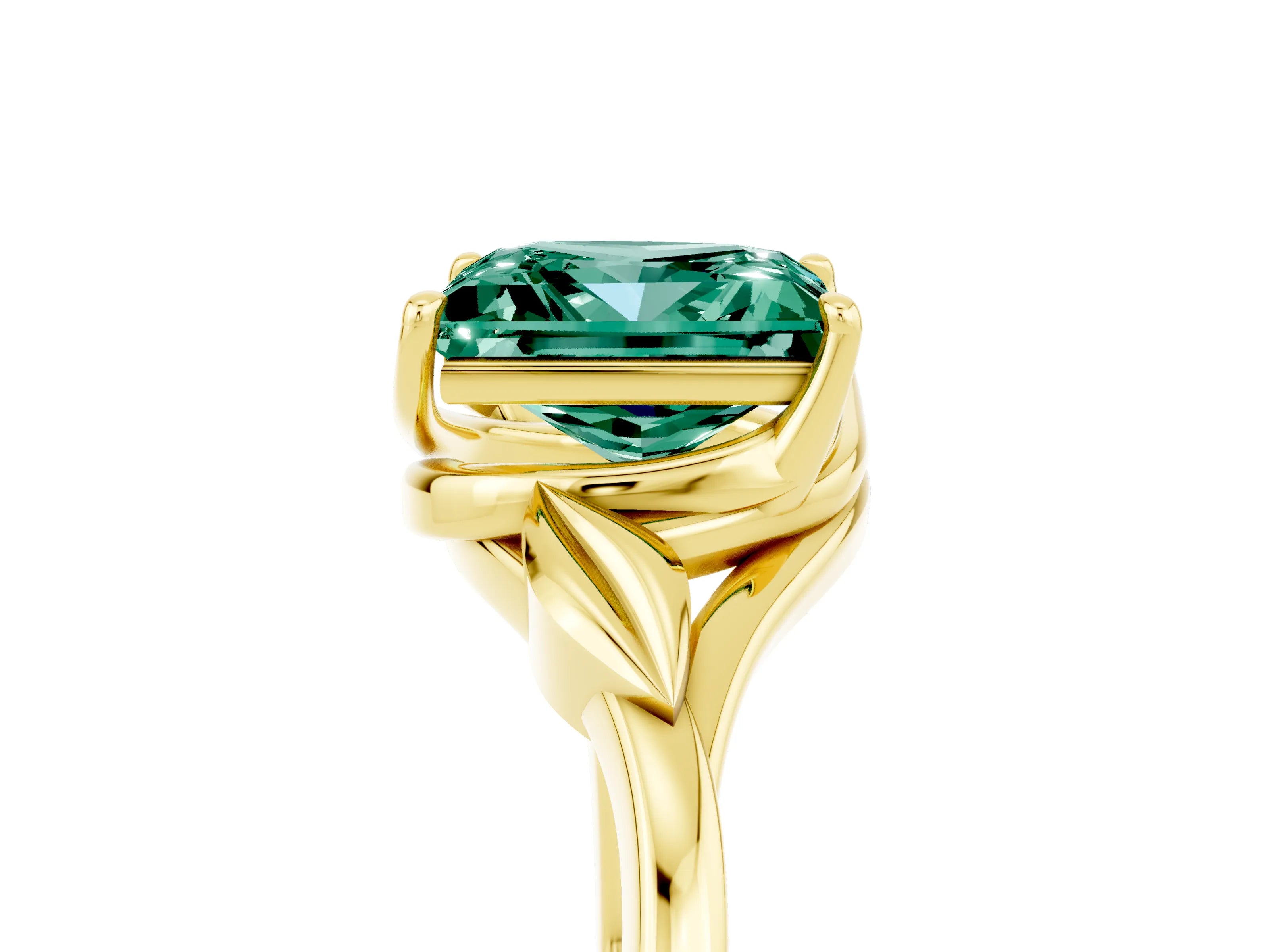 Yellow gold Princess Cut Green Sapphire Solitaire Ring with Twist Band and Four-Prong Setting_29