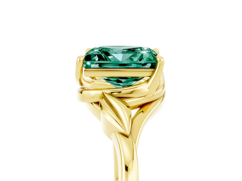 Yellow gold Princess Cut Green Sapphire Solitaire Ring with Twist Band and Four-Prong Setting_29