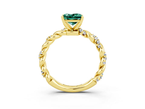 Yellow gold Princess Cut Green Sapphire Solitaire Ring with Twisted Band and Pavé Accents_3