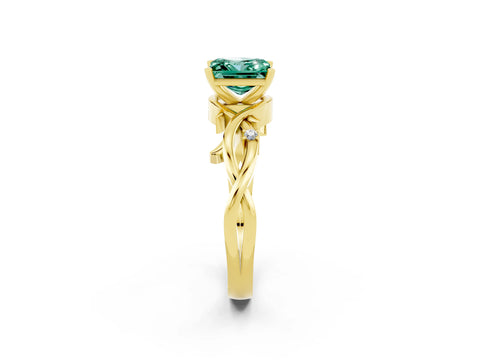 Yellow gold Princess Cut Green Sapphire Solitaire Ring with Twisted Band and Prong Setting_2