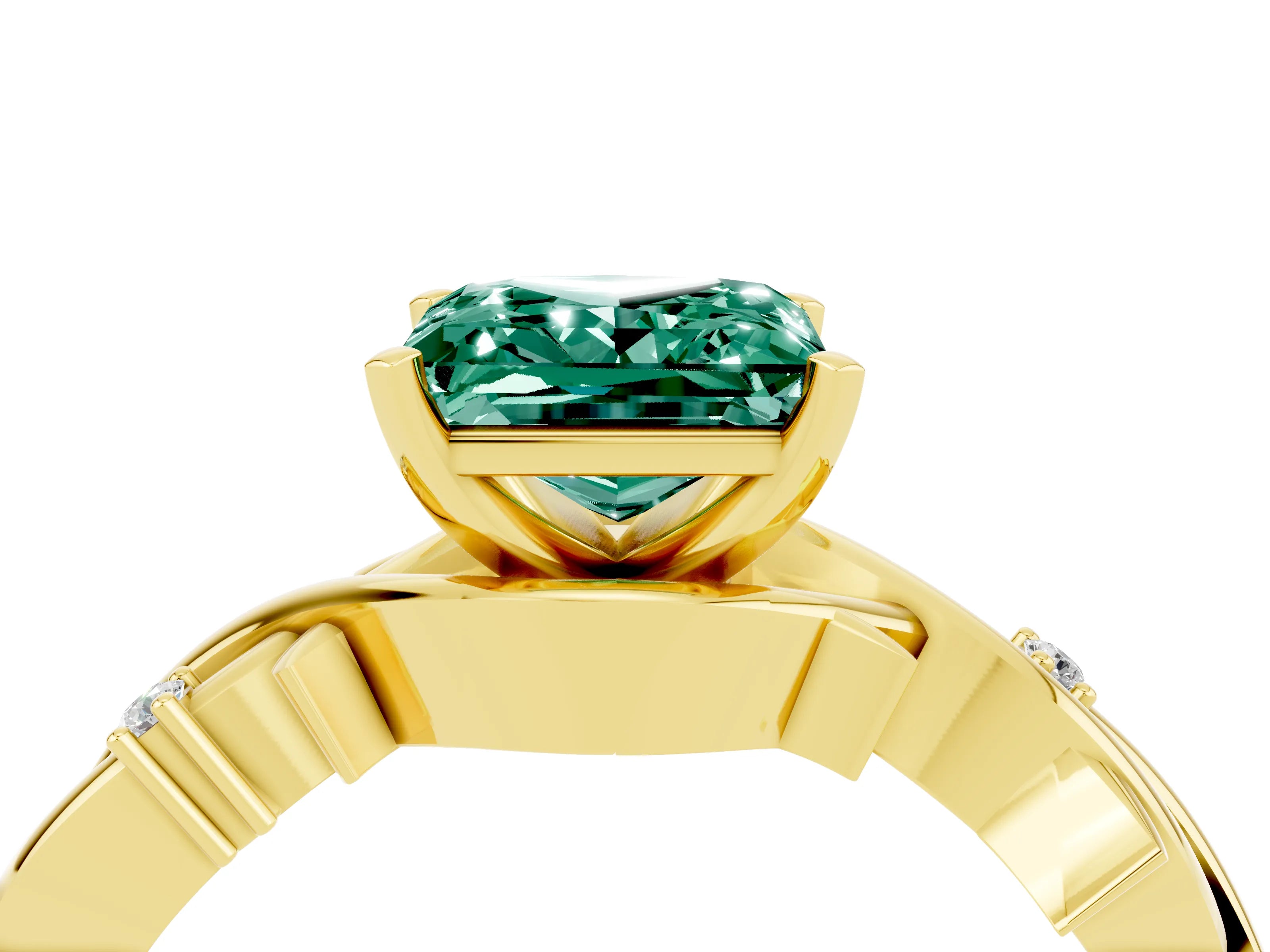 Yellow gold Princess Cut Green Sapphire Solitaire Ring with Twisted Band and Prong Setting_4