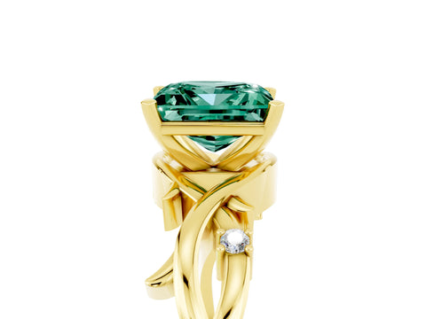 Yellow gold Princess Cut Green Sapphire Solitaire Ring with Twisted Band and Prong Setting_5