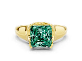 Yellow gold Princess Cut Green Sapphire Solitaire Ring with Wide Band and Prong Setting