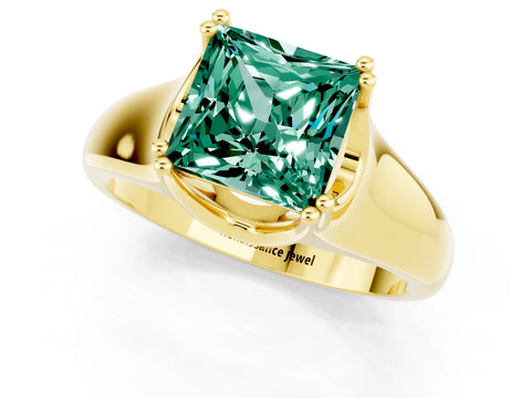 Yellow gold Princess Cut Green Sapphire Solitaire Ring with Wide Band and Prong Setting_1