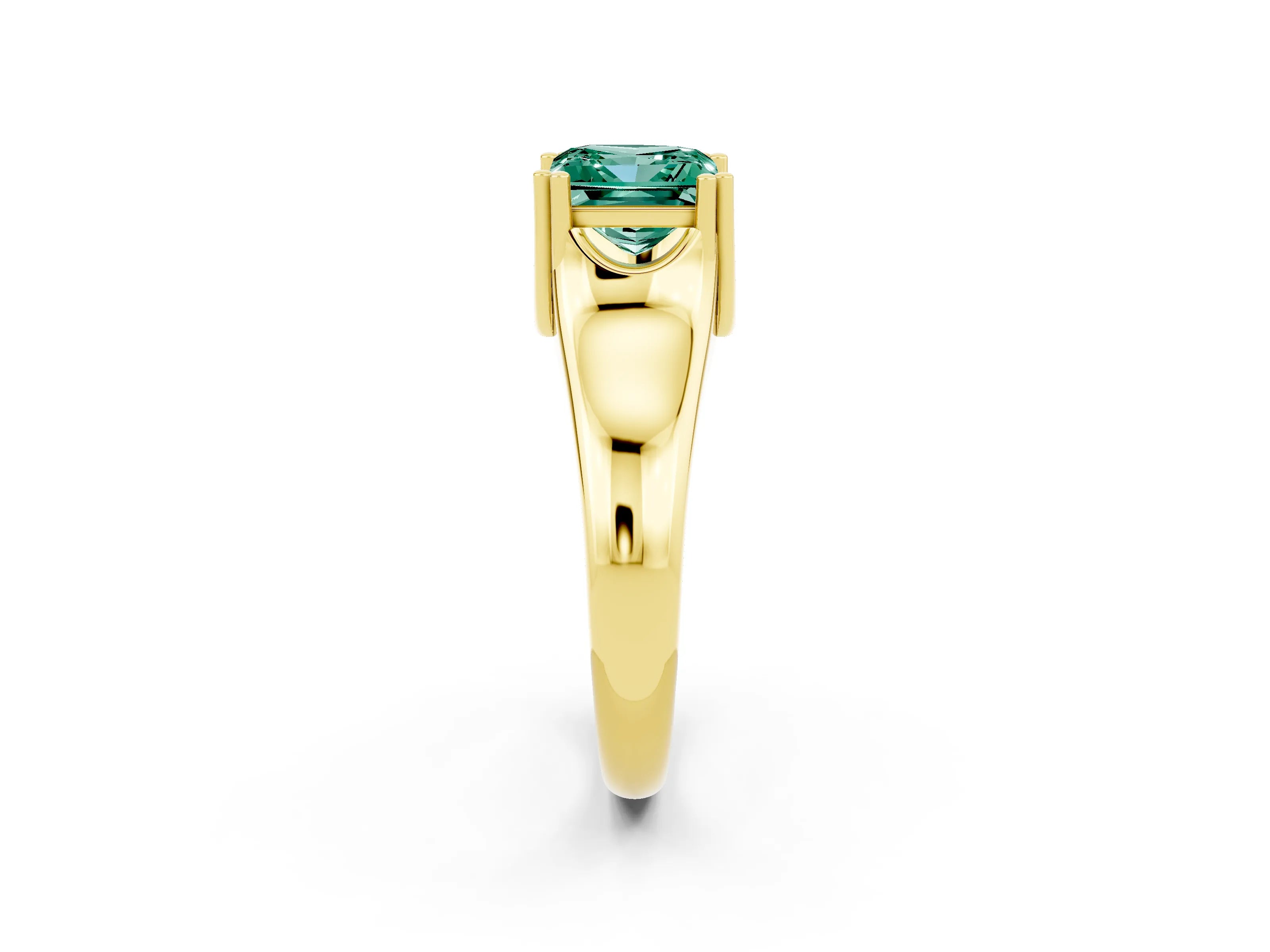 Yellow gold Princess Cut Green Sapphire Solitaire Ring with Wide Band and Prong Setting_2