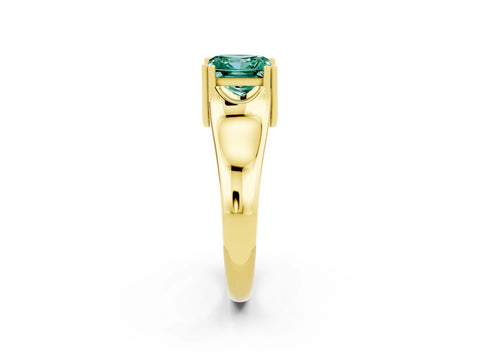 Yellow gold Princess Cut Green Sapphire Solitaire Ring with Wide Band and Prong Setting_2