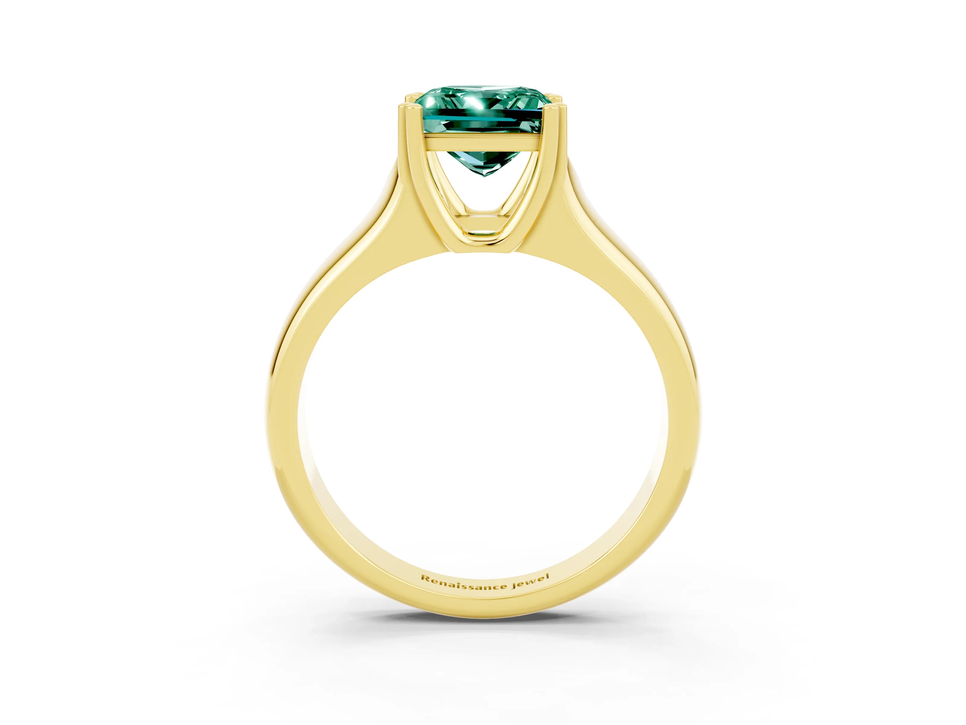 Yellow gold Princess Cut Green Sapphire Solitaire Ring with Wide Band and Prong Setting_3