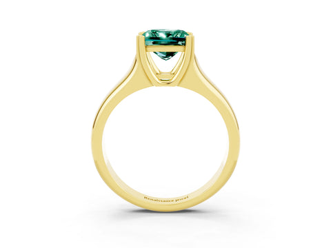 Yellow gold Princess Cut Green Sapphire Solitaire Ring with Wide Band and Prong Setting_3
