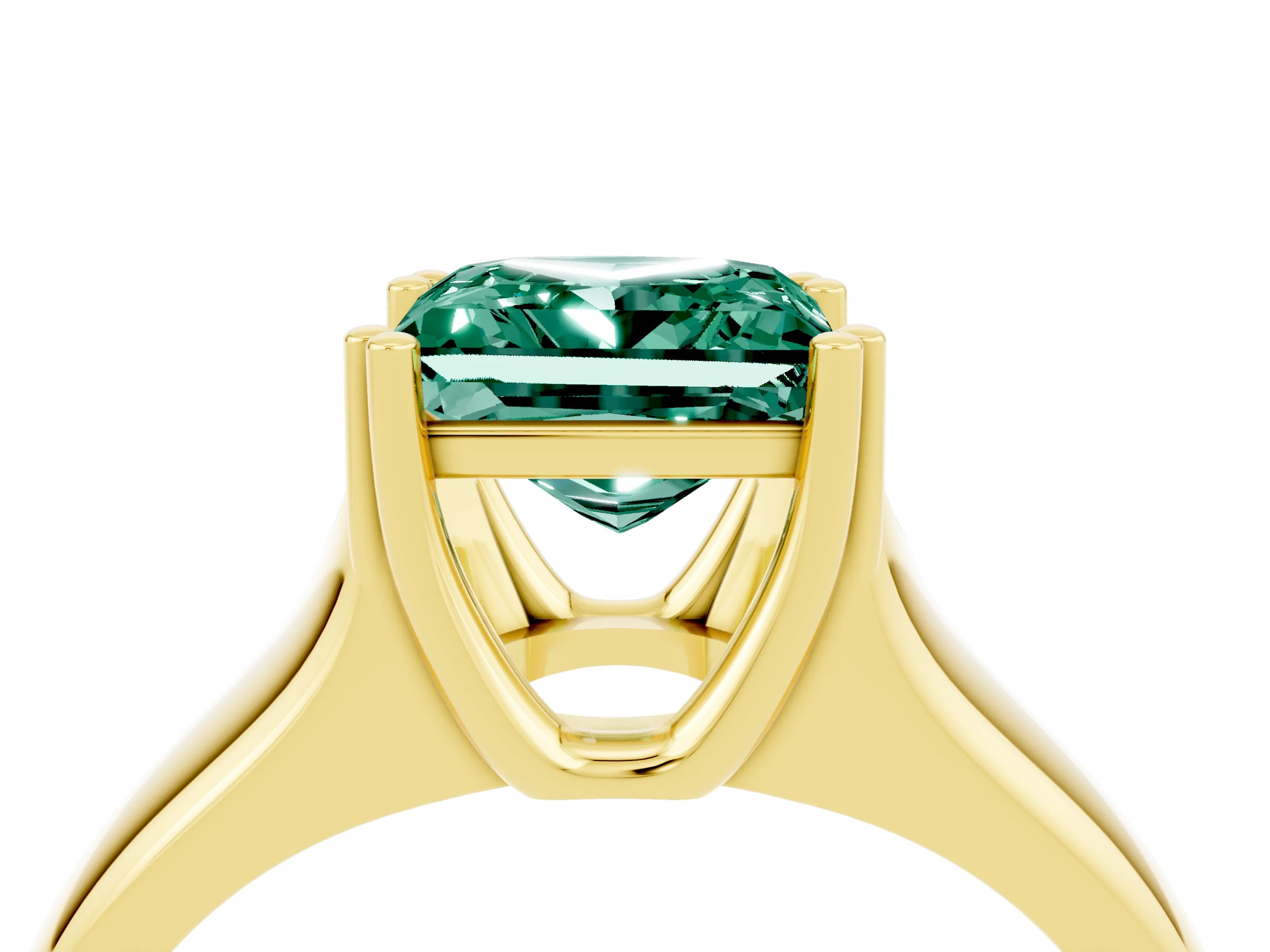 Yellow gold Princess Cut Green Sapphire Solitaire Ring with Wide Band and Prong Setting_4