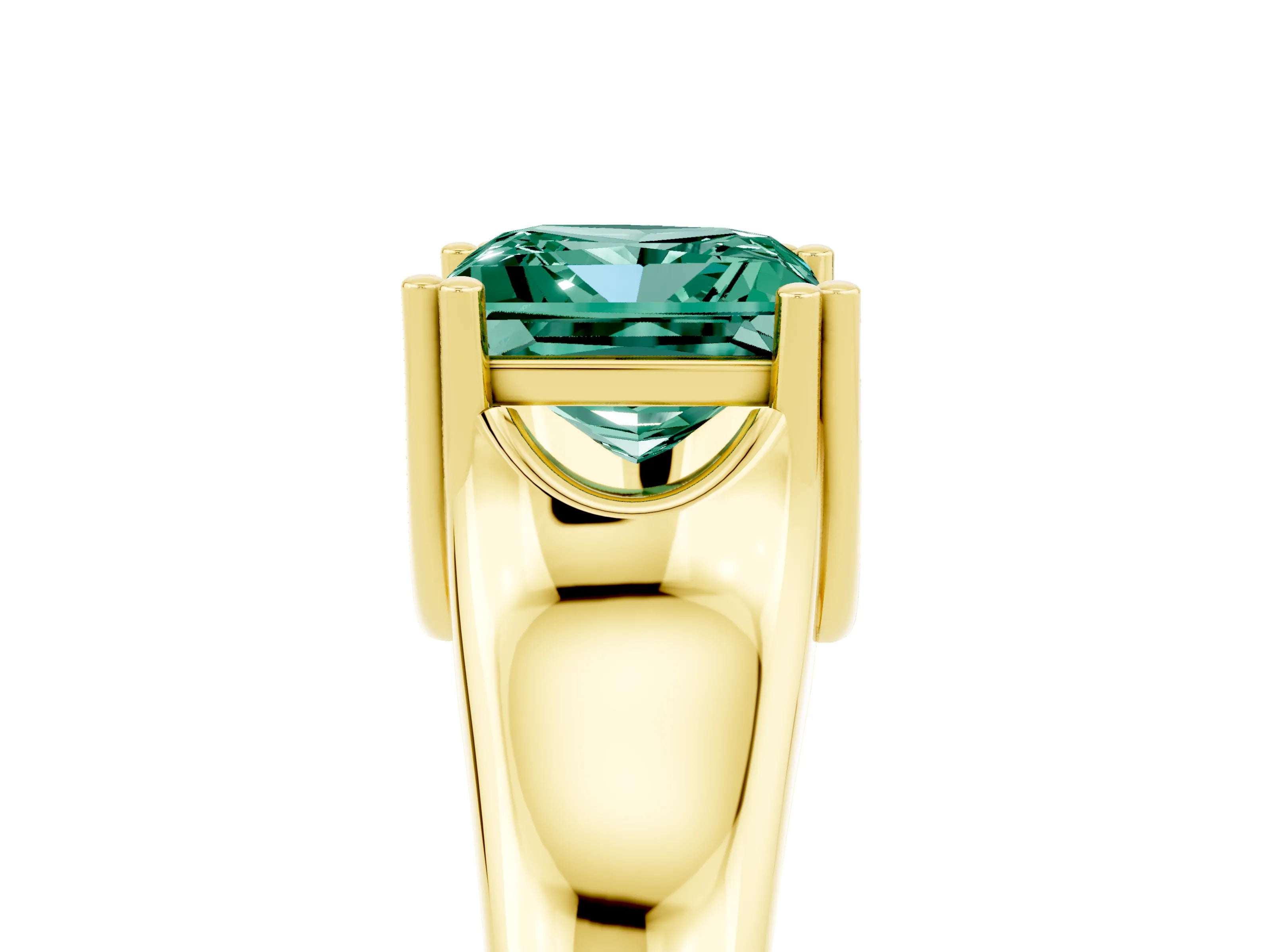 Yellow gold Princess Cut Green Sapphire Solitaire Ring with Wide Band and Prong Setting_5