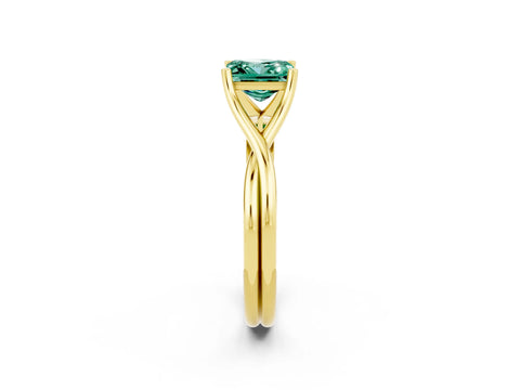 Yellow gold Princess Cut Green Sapphire Solitaire Twist Band Prong Setting Ring_60