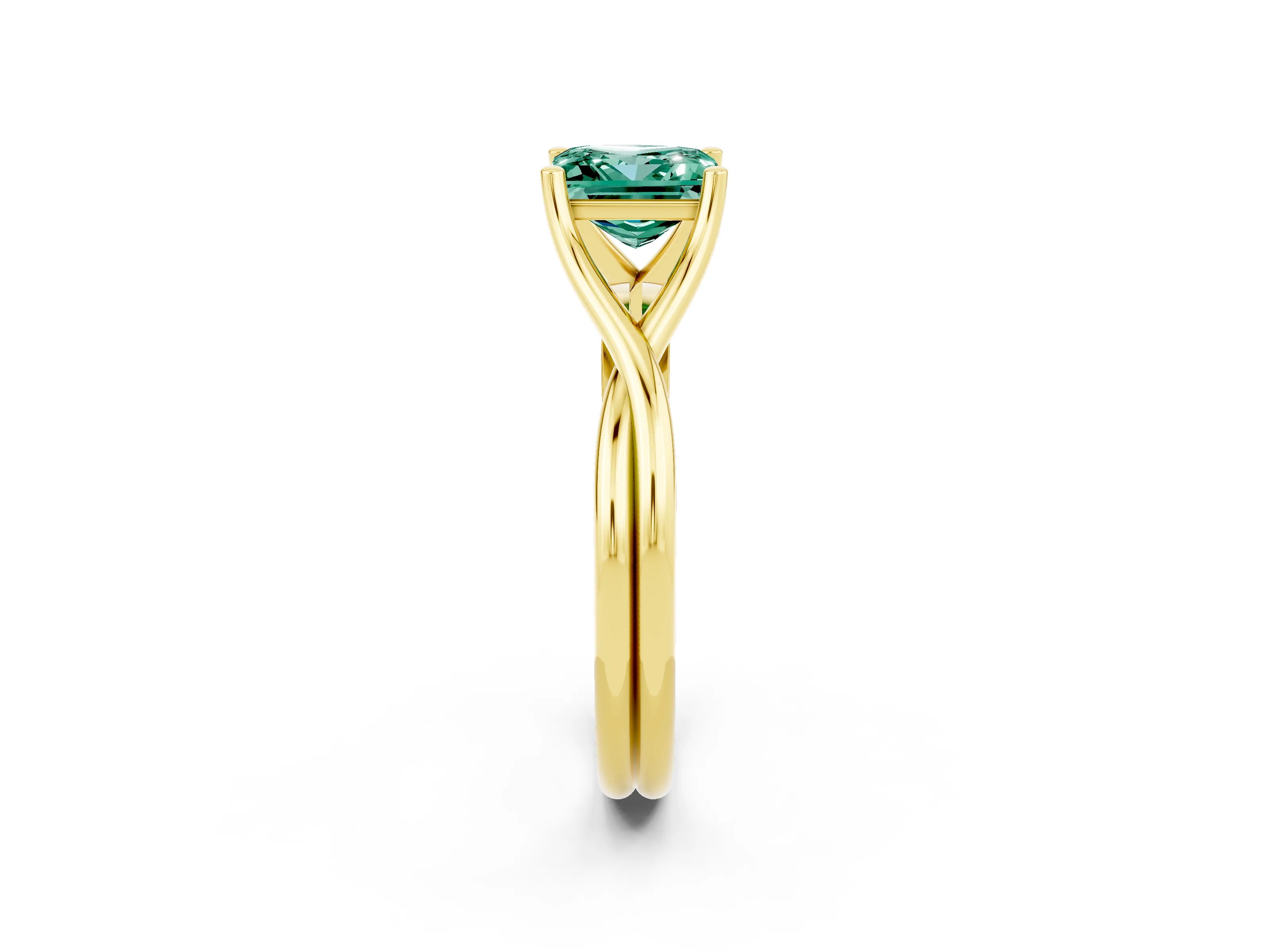 Yellow gold Princess Cut Green Sapphire Solitaire Twist Band Prong Setting Ring_72